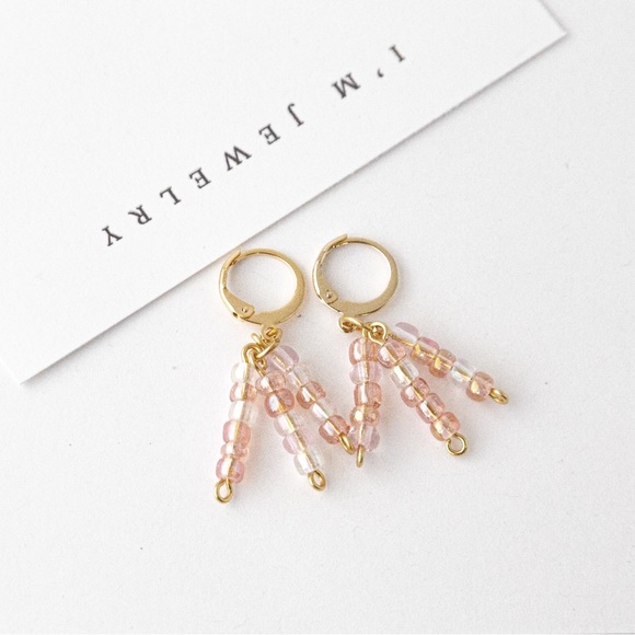 Pink Geometry Beaded Earring Hooks 14K Gold Plated - Picture 1 of 5